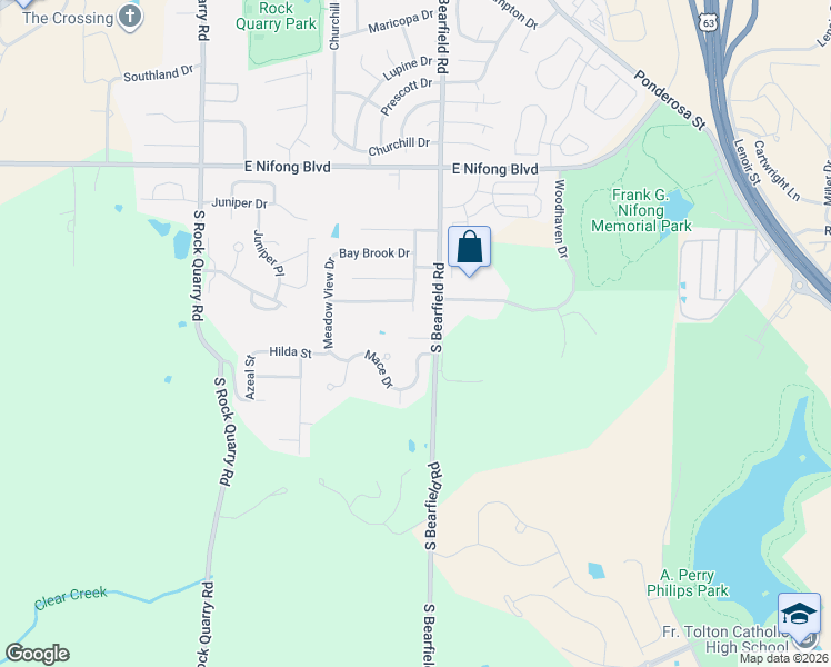 map of restaurants, bars, coffee shops, grocery stores, and more near 4301 South Bearfield Road in Columbia