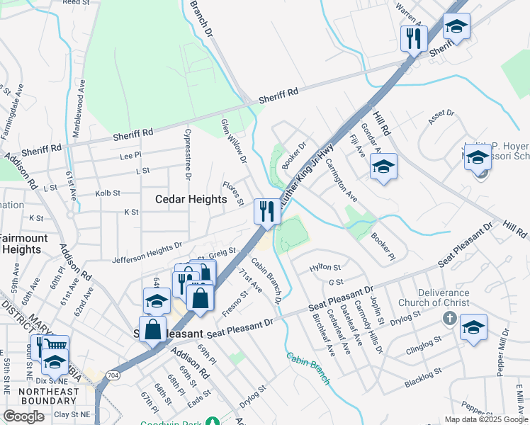 map of restaurants, bars, coffee shops, grocery stores, and more near 903 Sharma Street in Capitol Heights
