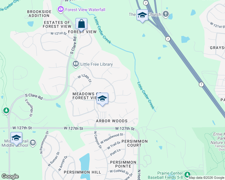 map of restaurants, bars, coffee shops, grocery stores, and more near 12460 S Solomon Rd in Olathe