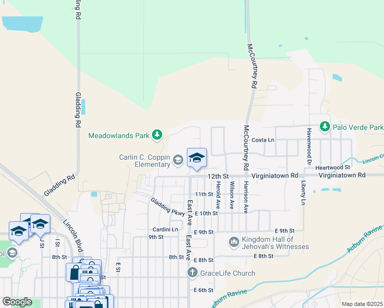 map of restaurants, bars, coffee shops, grocery stores, and more near 105 Chestnut Court in Lincoln