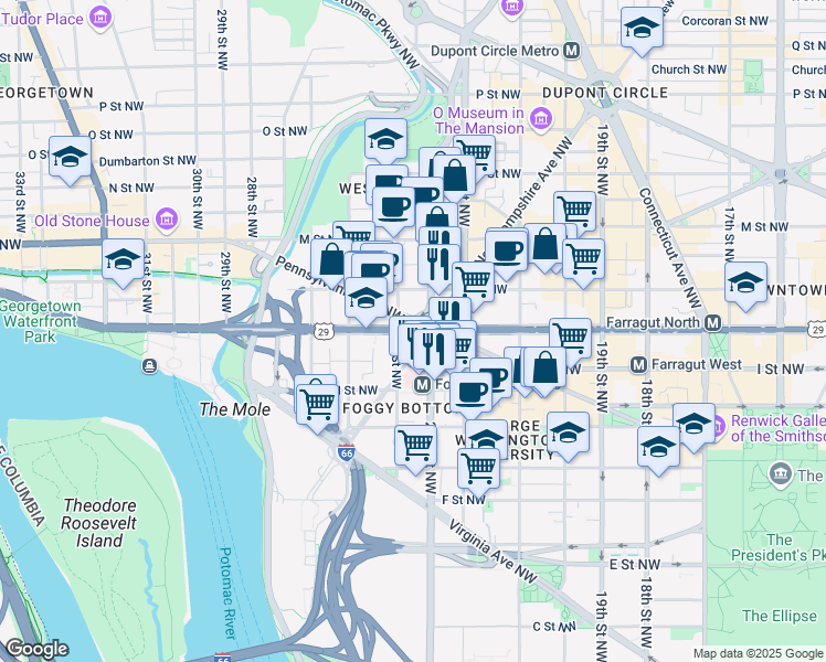 map of restaurants, bars, coffee shops, grocery stores, and more near 101 Independence Avenue Southeast in Washington