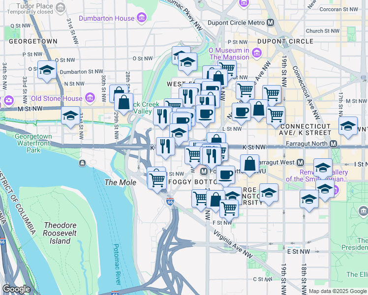 map of restaurants, bars, coffee shops, grocery stores, and more near 101 Independence Avenue Southeast in Washington