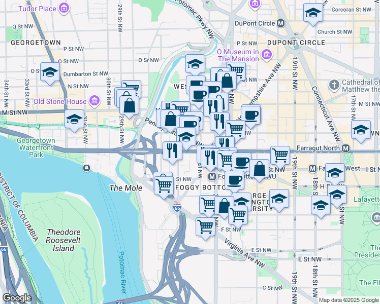 map of restaurants, bars, coffee shops, grocery stores, and more near 101 Independence Avenue Southeast in Washington