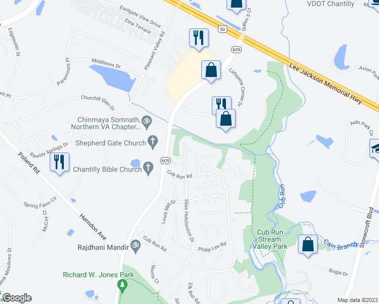 map of restaurants, bars, coffee shops, grocery stores, and more near 4307 Silas Hutchinson Drive in Chantilly