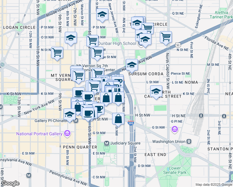map of restaurants, bars, coffee shops, grocery stores, and more near 1002 4th Street Northwest in Washington