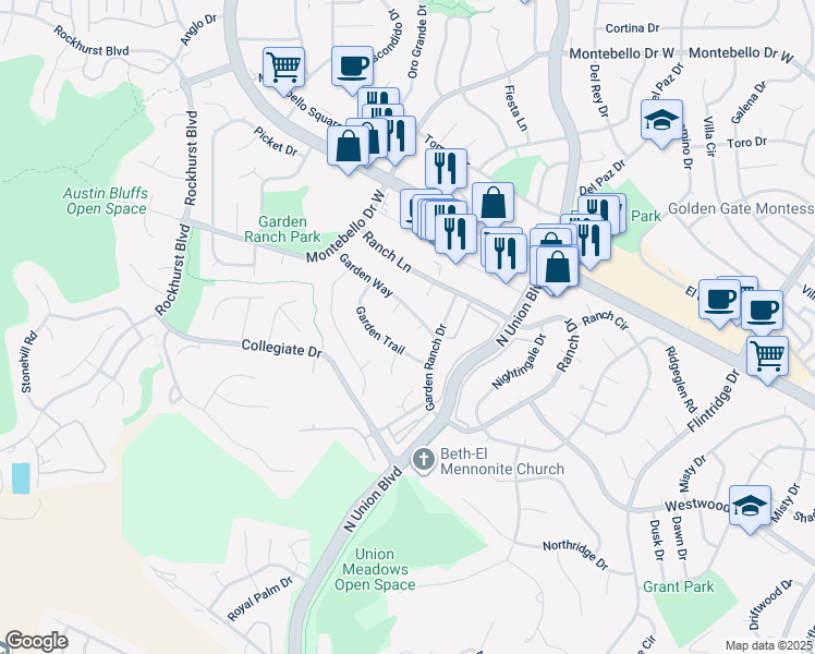 map of restaurants, bars, coffee shops, grocery stores, and more near 2527 Garden Way in Colorado Springs