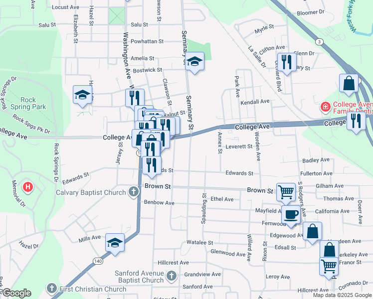 map of restaurants, bars, coffee shops, grocery stores, and more near 1640 Seminary Street in Alton