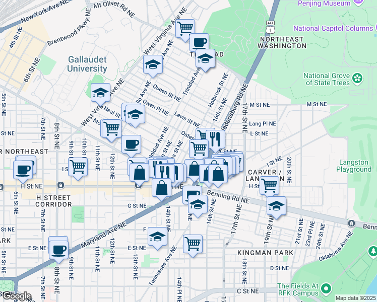 map of restaurants, bars, coffee shops, grocery stores, and more near 101 Independence Avenue Southeast in Washington