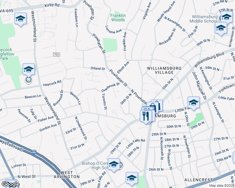 map of restaurants, bars, coffee shops, grocery stores, and more near 2139 Emilys Lane in Falls Church