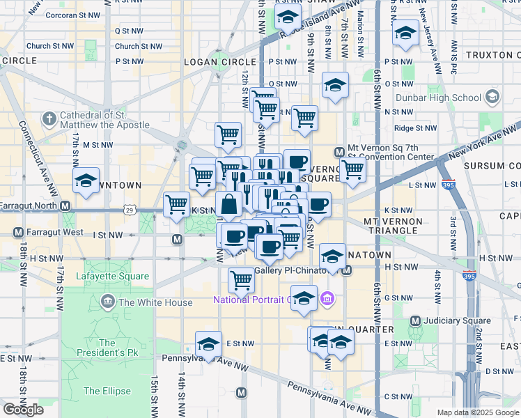 map of restaurants, bars, coffee shops, grocery stores, and more near 101 Independence Avenue Southeast in Washington