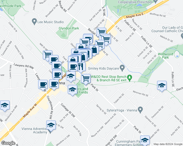map of restaurants, bars, coffee shops, grocery stores, and more near 101 Independence Avenue Southeast in Washington