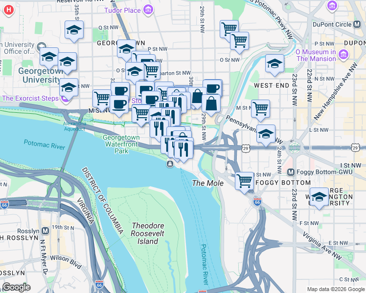map of restaurants, bars, coffee shops, grocery stores, and more near 101 Independence Avenue Southeast in Washington