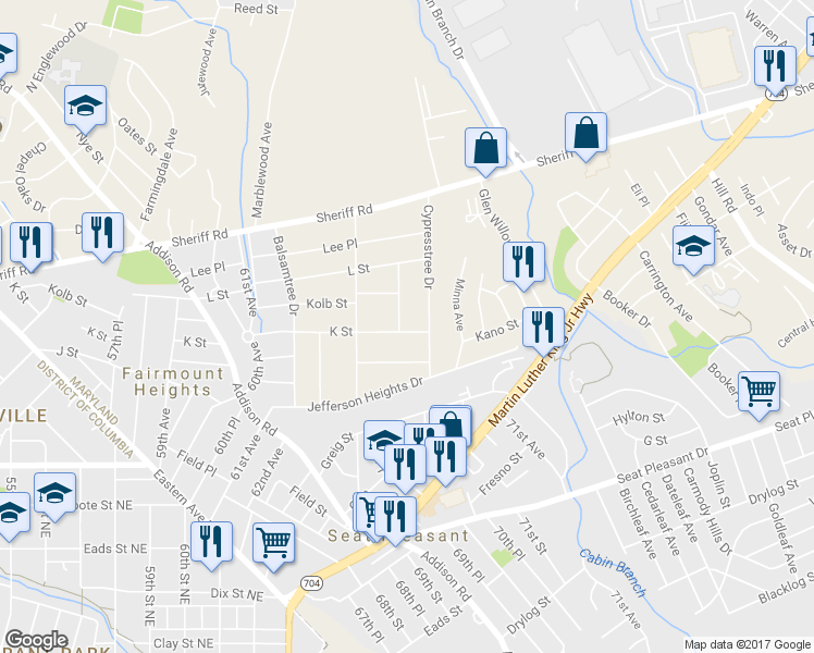 map of restaurants, bars, coffee shops, grocery stores, and more near 901 Cypresstree Place in Capitol Heights