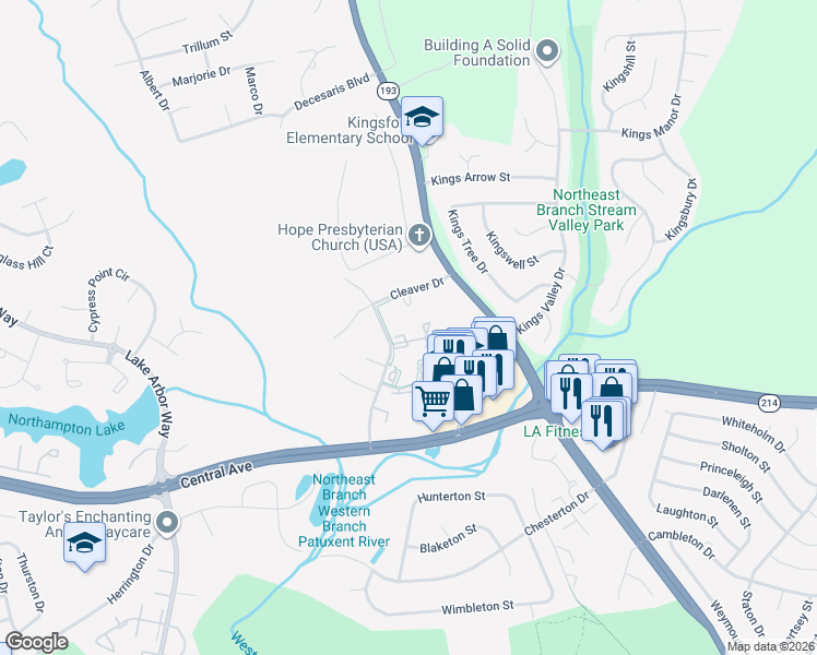 map of restaurants, bars, coffee shops, grocery stores, and more near 1009 Saint Michaels Drive in Bowie