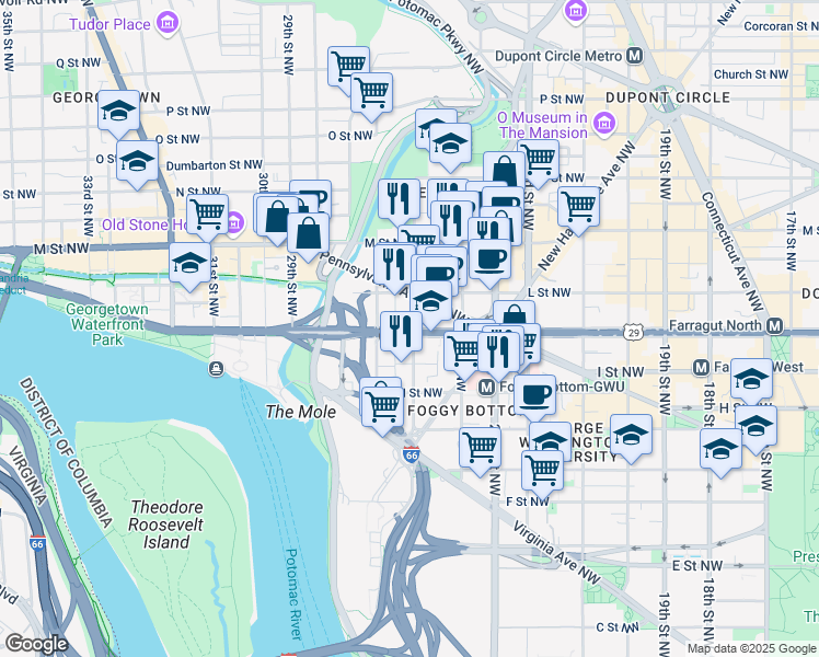 map of restaurants, bars, coffee shops, grocery stores, and more near 1010 25th Street Northwest in Washington