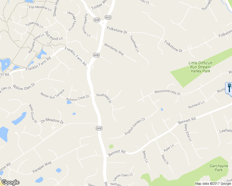 map of restaurants, bars, coffee shops, grocery stores, and more near 12510 Northern Valley Ct in Herndon