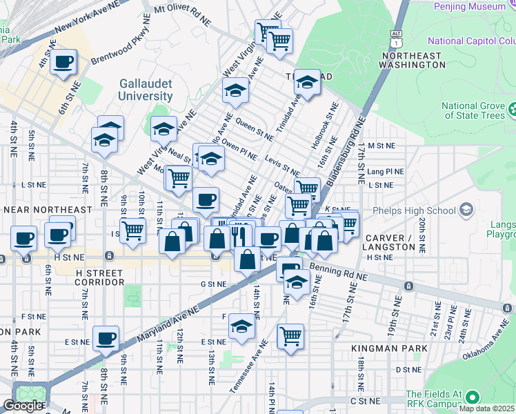 map of restaurants, bars, coffee shops, grocery stores, and more near 101 Independence Avenue Southeast in Washington