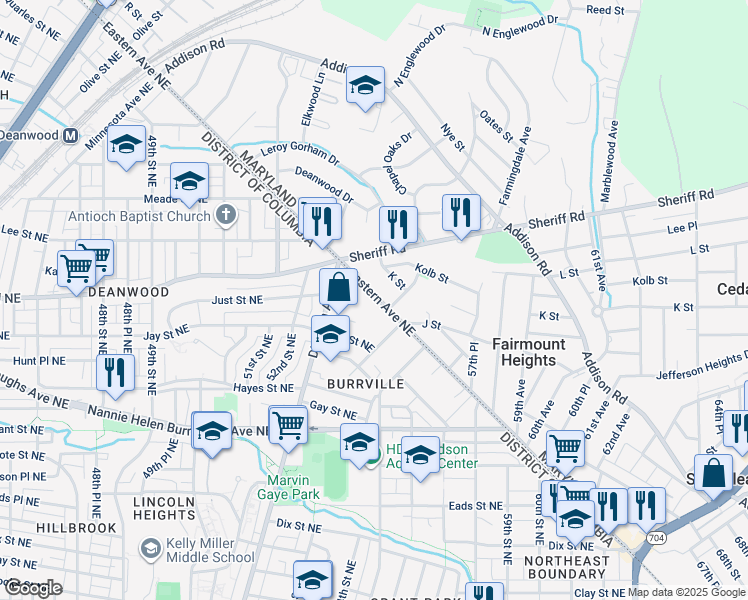map of restaurants, bars, coffee shops, grocery stores, and more near 944 Eastern Avenue Northeast in Washington