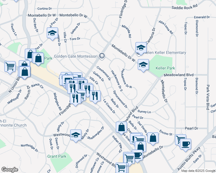 map of restaurants, bars, coffee shops, grocery stores, and more near 4903 Galena Drive in Colorado Springs
