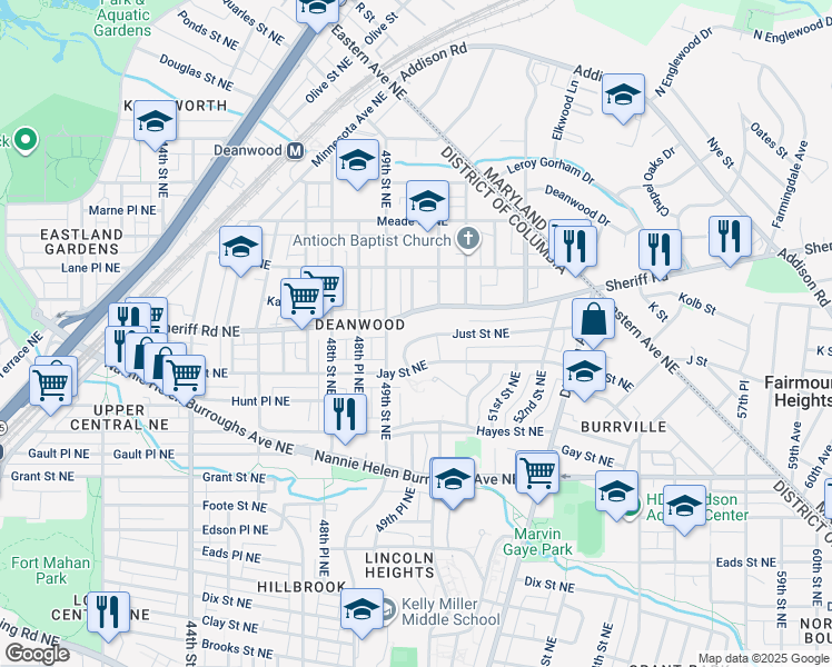 map of restaurants, bars, coffee shops, grocery stores, and more near 101 Independence Avenue Southeast in Washington