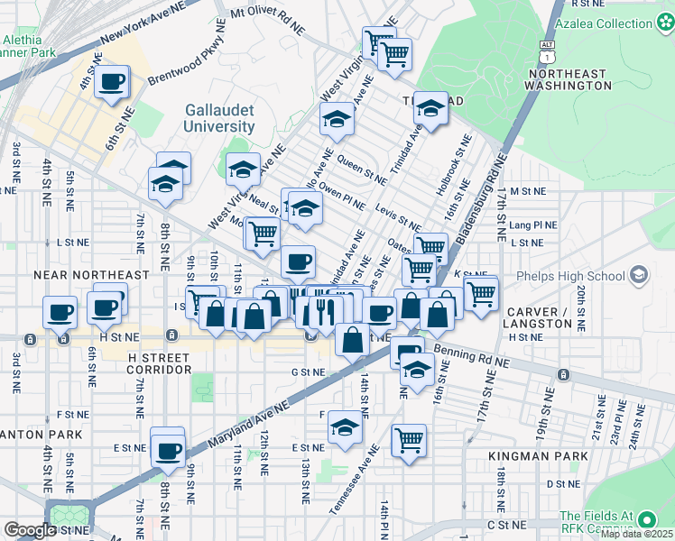 map of restaurants, bars, coffee shops, grocery stores, and more near 101 Independence Avenue Southeast in Washington