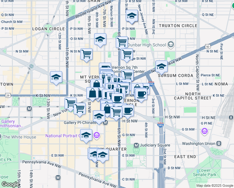 map of restaurants, bars, coffee shops, grocery stores, and more near 101 Independence Avenue Southeast in Washington