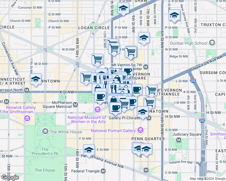 map of restaurants, bars, coffee shops, grocery stores, and more near 101 Independence Avenue Southeast in Washington