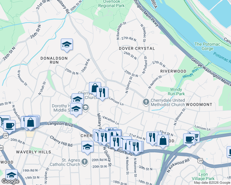 map of restaurants, bars, coffee shops, grocery stores, and more near 101 Independence Avenue Southeast in Washington