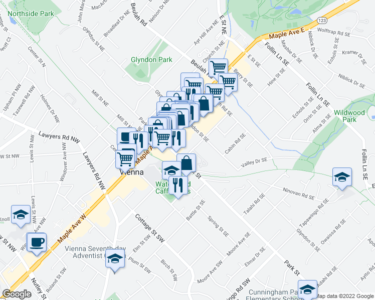 map of restaurants, bars, coffee shops, grocery stores, and more near 101 Independence Avenue Southeast in Washington