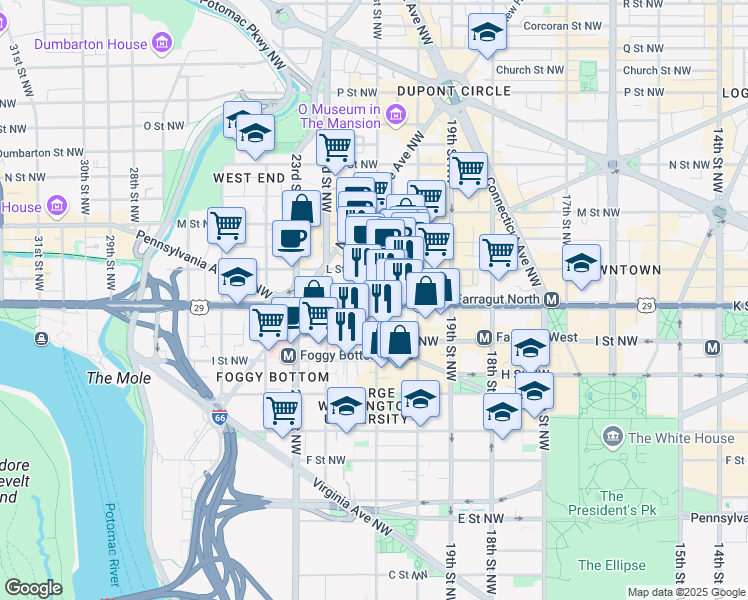 map of restaurants, bars, coffee shops, grocery stores, and more near 101 Independence Avenue Southeast in Washington