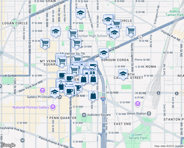 map of restaurants, bars, coffee shops, grocery stores, and more near 101 Independence Avenue Southeast in Washington