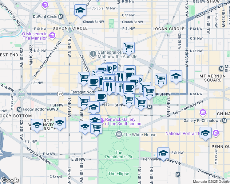 map of restaurants, bars, coffee shops, grocery stores, and more near 101 Independence Avenue Southeast in Washington