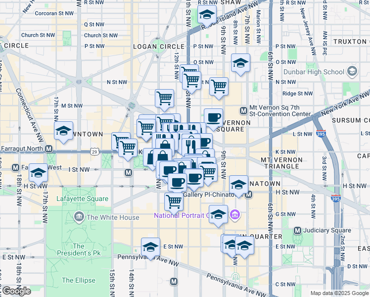 map of restaurants, bars, coffee shops, grocery stores, and more near 1008 11th Street Northwest in Washington