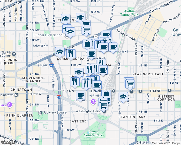 map of restaurants, bars, coffee shops, grocery stores, and more near 101 Independence Avenue Southeast in Washington