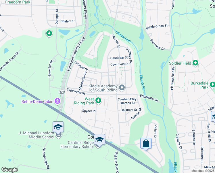 map of restaurants, bars, coffee shops, grocery stores, and more near 25870 Commons Square in South Riding