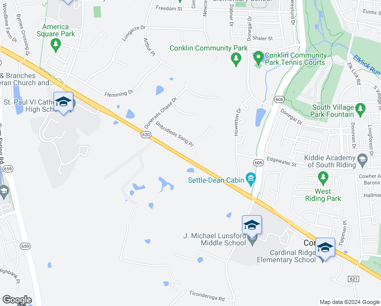 map of restaurants, bars, coffee shops, grocery stores, and more near 42595 Unbridleds Song Place in Chantilly