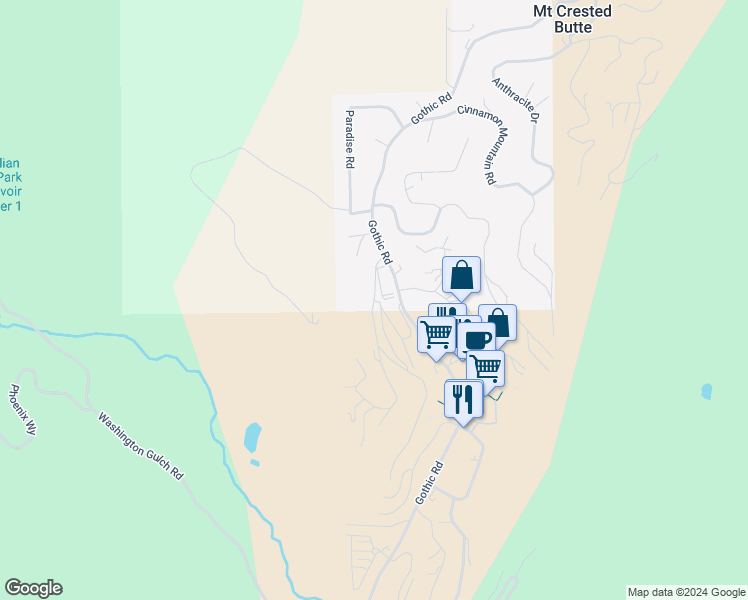 map of restaurants, bars, coffee shops, grocery stores, and more near 7 Marcellina Ln in Crested Butte