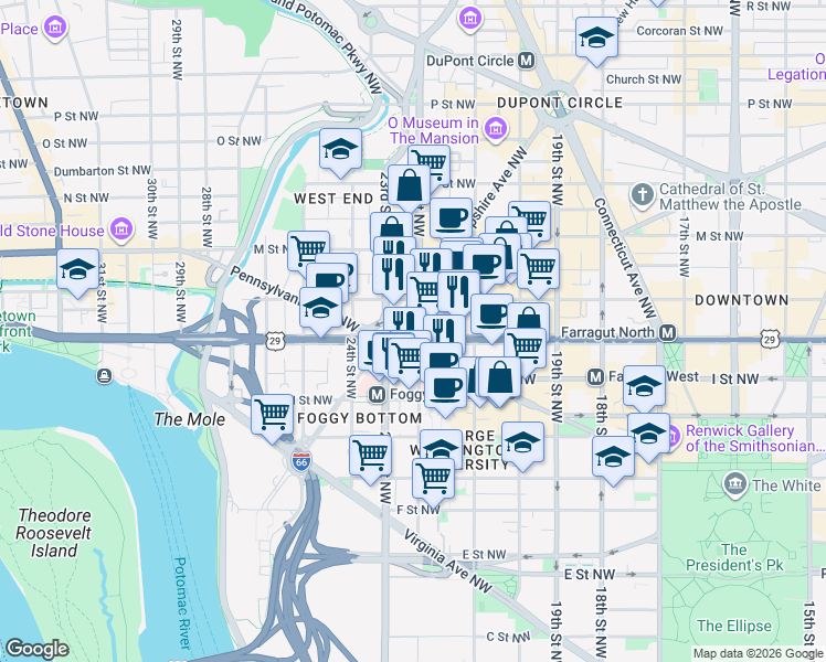 map of restaurants, bars, coffee shops, grocery stores, and more near 101 Independence Avenue Southeast in Washington