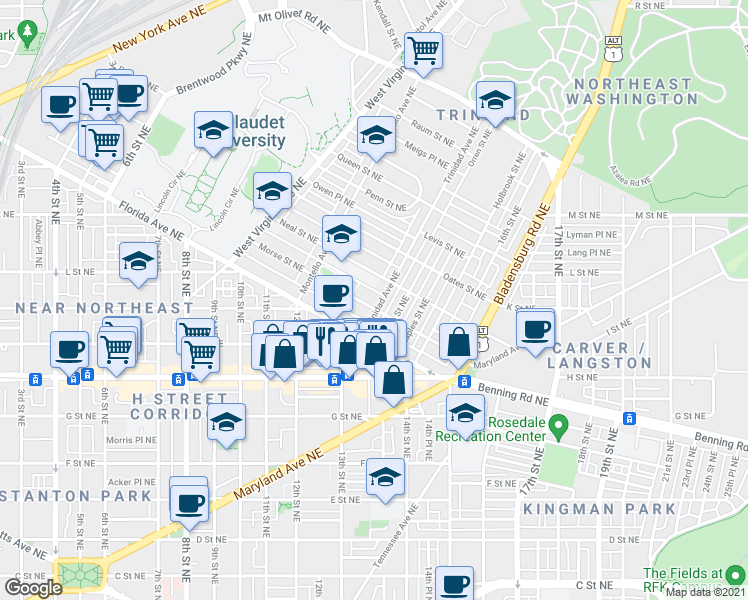 map of restaurants, bars, coffee shops, grocery stores, and more near 101 Independence Avenue Southeast in Washington