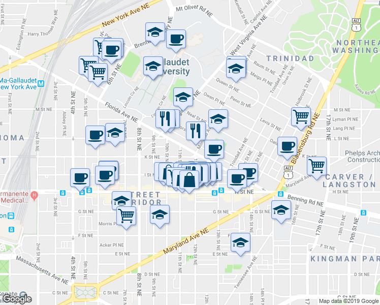 map of restaurants, bars, coffee shops, grocery stores, and more near 101 Independence Avenue Southeast in Washington