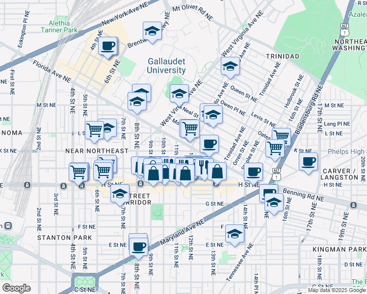 map of restaurants, bars, coffee shops, grocery stores, and more near 101 Independence Avenue Southeast in Washington