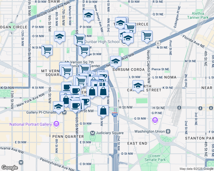 map of restaurants, bars, coffee shops, grocery stores, and more near 101 Independence Avenue Southeast in Washington