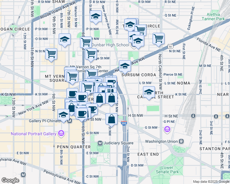 map of restaurants, bars, coffee shops, grocery stores, and more near 101 Independence Avenue Southeast in Washington