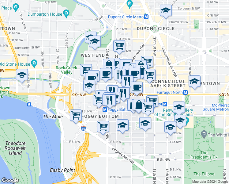map of restaurants, bars, coffee shops, grocery stores, and more near 101 Independence Avenue Southeast in Washington