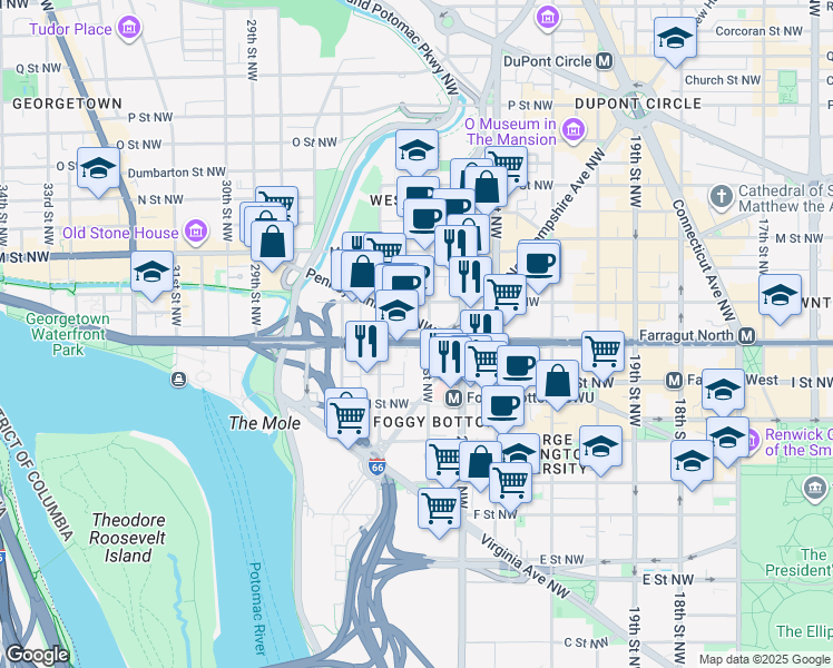 map of restaurants, bars, coffee shops, grocery stores, and more near 101 Independence Avenue Southeast in Washington