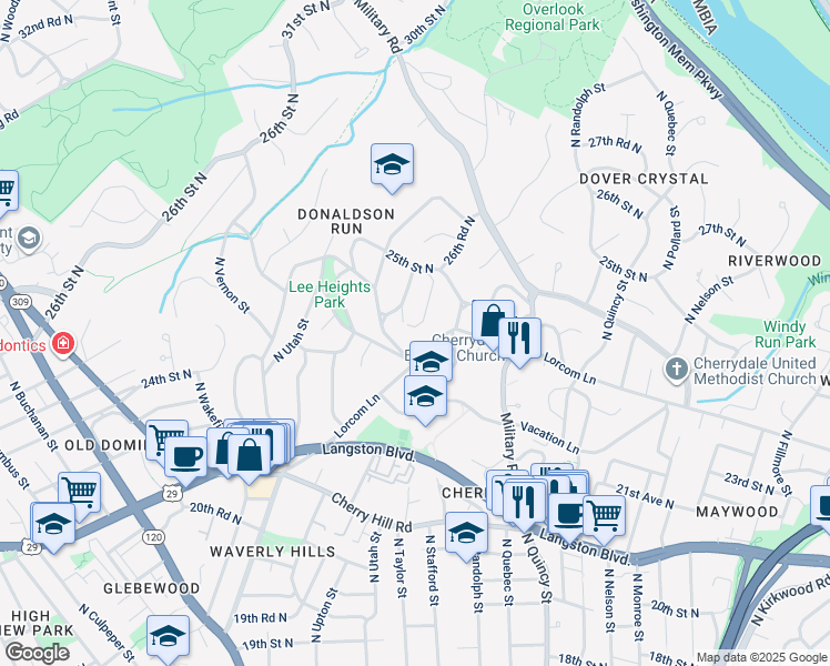 map of restaurants, bars, coffee shops, grocery stores, and more near 2301 N Richmond St in Arlington