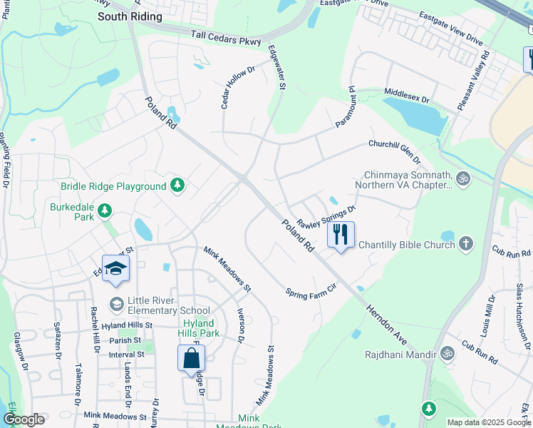 map of restaurants, bars, coffee shops, grocery stores, and more near 25804 Spring Farm Circle in Chantilly