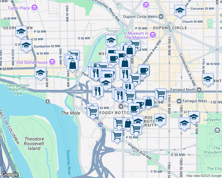 map of restaurants, bars, coffee shops, grocery stores, and more near 101 Independence Avenue Southeast in Washington