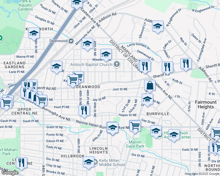 map of restaurants, bars, coffee shops, grocery stores, and more near 101 Independence Avenue Southeast in Washington