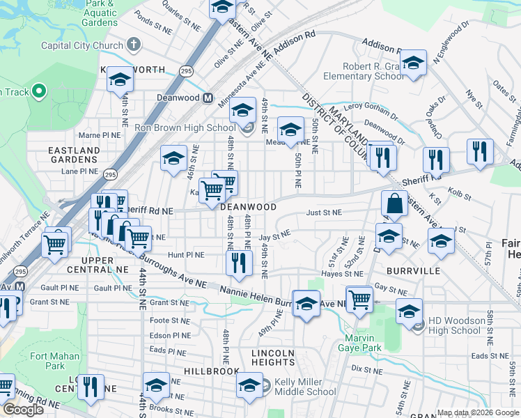map of restaurants, bars, coffee shops, grocery stores, and more near 101 Independence Avenue Southeast in Washington